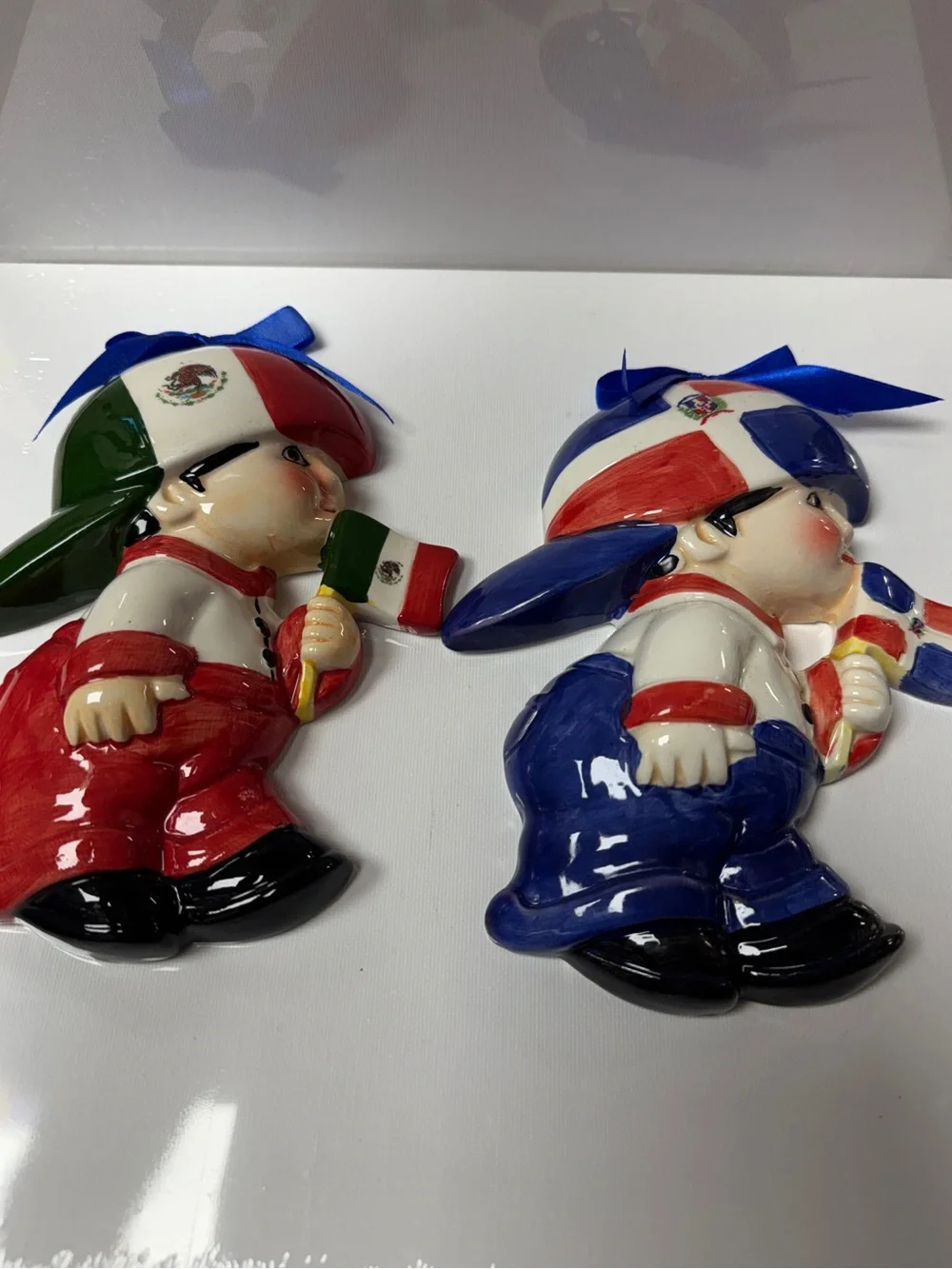 Set of 2 -Mexican & Dominican Republic Boy Ceramic Figurines （new）
